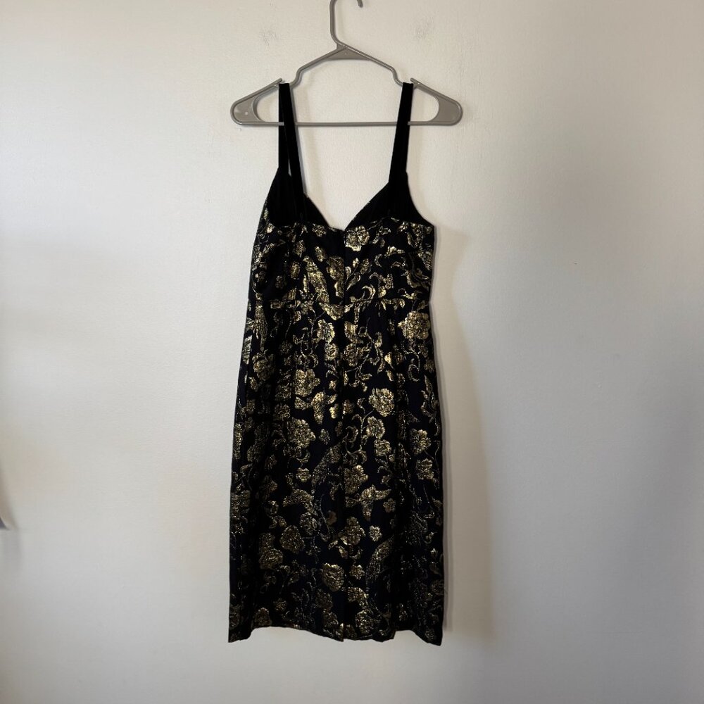 Anthropologie Maeve Black & Gold Floral Birds Jacquard Dress - Picture 4 of 16